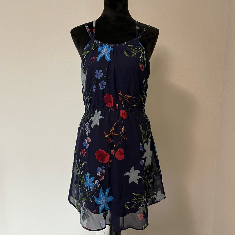 Boutique Tropical Floral Dress in Navy Blue